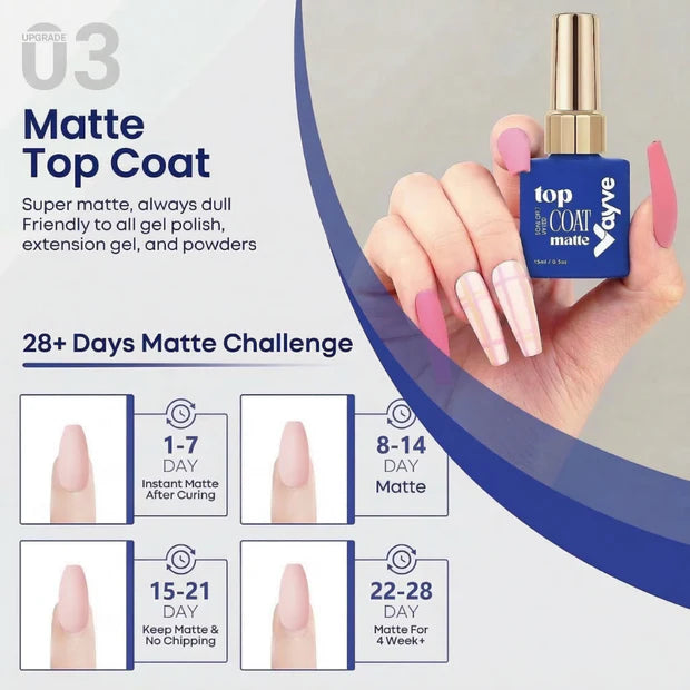 GV960 Vayve Matte Gel Top Coat 15ml | Long-Lasting UV/LED Soak-Off Matte Finish