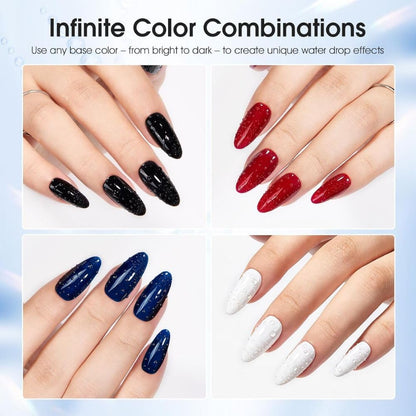 GV1112 THR3E STROKES Water Drop Gel Top Coat, 3D Rain Drop Effect Non-Wipe Glossy Shiny Nail Art Top coat, DIY Bubble Ice Dew Soak Off UV LED Gel Nail Polish at Home -7.5ML