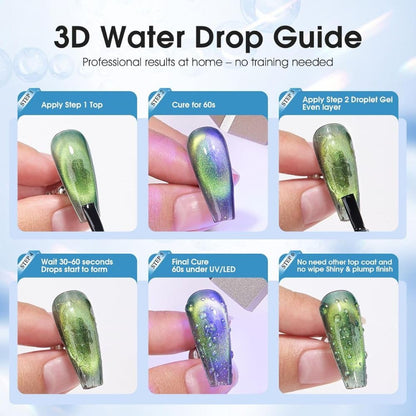 GV1112 THR3E STROKES Water Drop Gel Top Coat, 3D Rain Drop Effect Non-Wipe Glossy Shiny Nail Art Top coat, DIY Bubble Ice Dew Soak Off UV LED Gel Nail Polish at Home -7.5ML