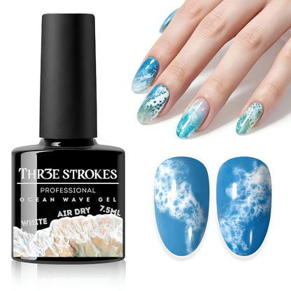 GV1122 THR3E STROKES Ocean Wave Blooming Gel Nail Polish 7.5ml, White Wave Blooming Liquid for Spreading Wave Effect, High Fluidity DIY Marble Nail Art, Use Over Uncured Base Gel