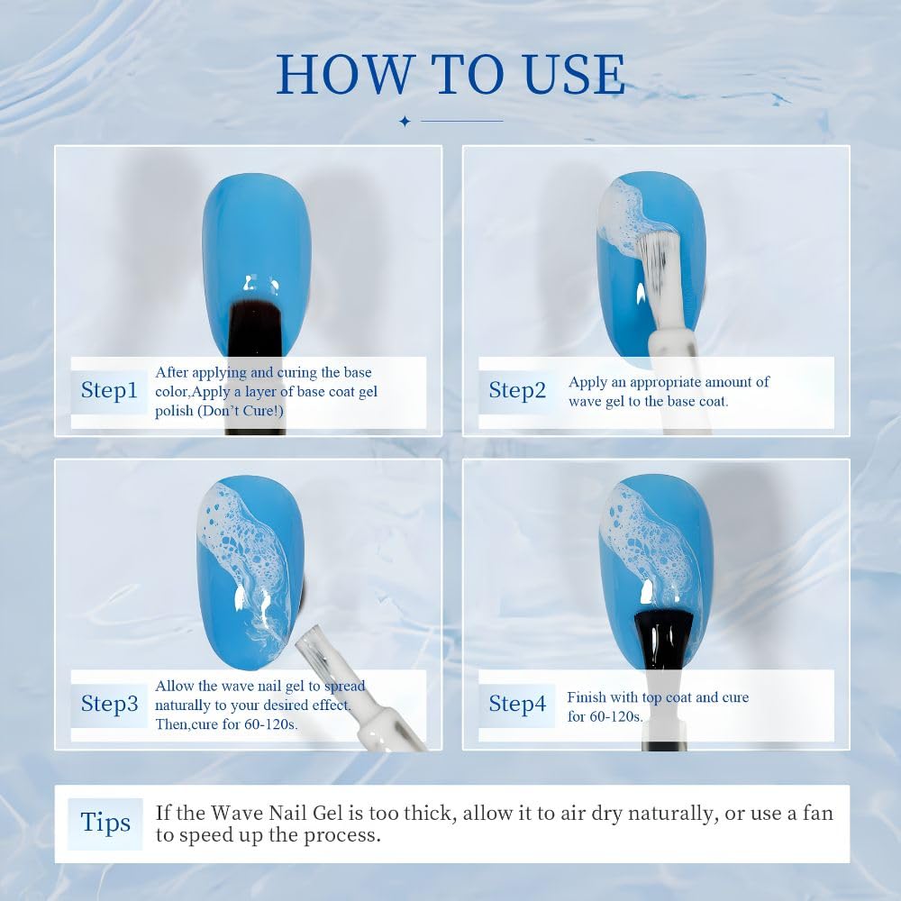 GV1122 THR3E STROKES Ocean Wave Blooming Gel Nail Polish 7.5ml, White Wave Blooming Liquid for Spreading Wave Effect, High Fluidity DIY Marble Nail Art, Use Over Uncured Base Gel
