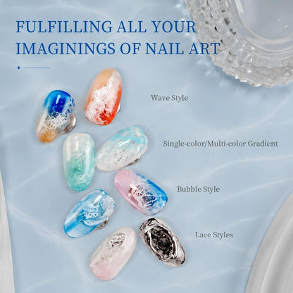 GV1122 THR3E STROKES Ocean Wave Blooming Gel Nail Polish 7.5ml, White Wave Blooming Liquid for Spreading Wave Effect, High Fluidity DIY Marble Nail Art, Use Over Uncured Base Gel