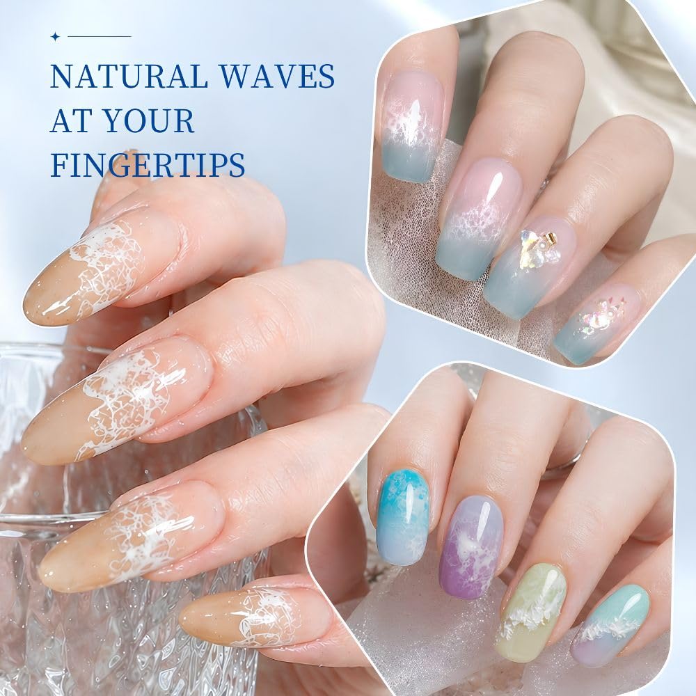 GV1122 THR3E STROKES Ocean Wave Blooming Gel Nail Polish 7.5ml, White Wave Blooming Liquid for Spreading Wave Effect, High Fluidity DIY Marble Nail Art, Use Over Uncured Base Gel