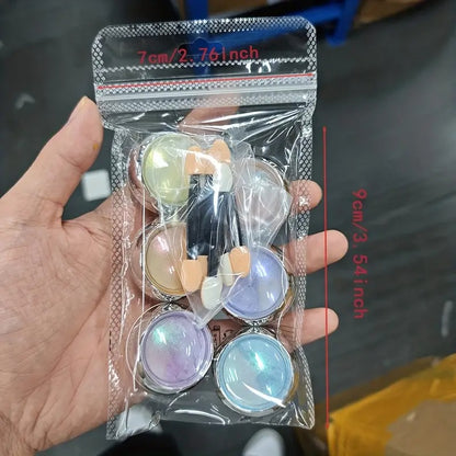 GV774 6pcs Iridescent Chrome Nail Powder Set with Applicator – Shimmer Pearl Mirror Pigment for Gel & Acrylic Nails