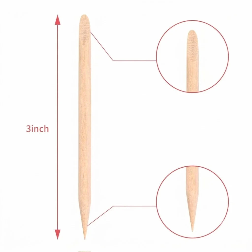 GV1163 100PCS Professional Orange Wood Sticks for Nails (3 Inch) - Dual-Ended Wooden Cuticle Pusher & Remover Set - Non-Toxic Disposable Wood Tools for Manicure, Pedicure & Nail Art