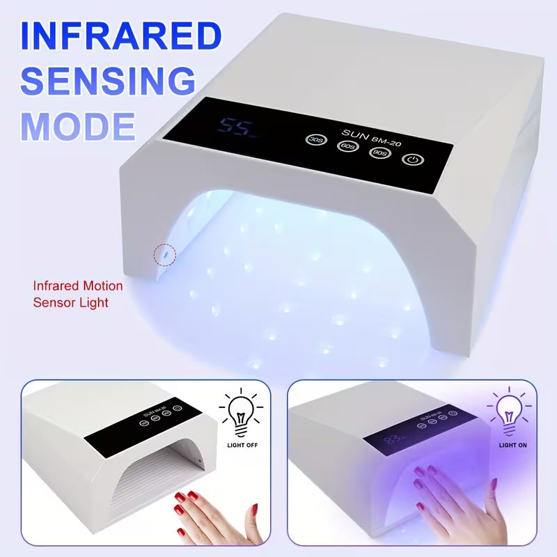 GV1138 SUN BM-20 42 LED UV Nail Lamp, Rechargeable Professional Nail Dryer with 30s/60s/90s Timer, Touch Control, Infrared Sensor & Removable Base for Gel Polish