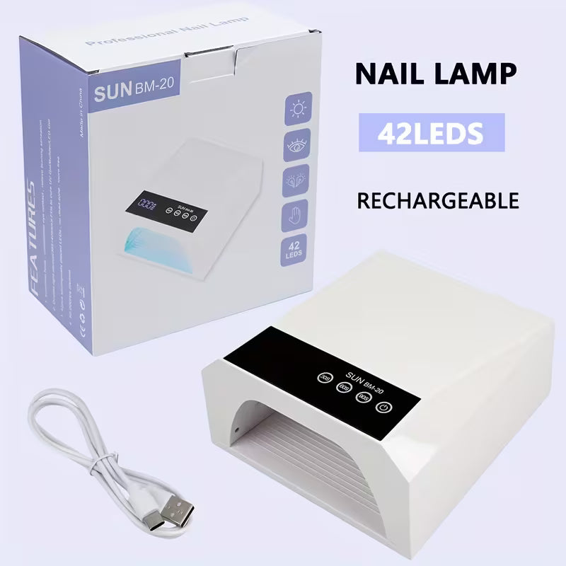 GV1138 SUN BM-20 42 LED UV Nail Lamp, Rechargeable Professional Nail Dryer with 30s/60s/90s Timer, Touch Control, Infrared Sensor & Removable Base for Gel Polish
