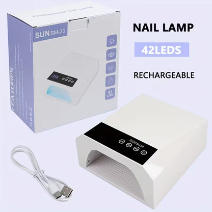 GV1138 SUN BM-20 42 LED UV Nail Lamp, Rechargeable Professional Nail Dryer with 30s/60s/90s Timer, Touch Control, Infrared Sensor & Removable Base for Gel Polish