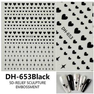 GV601 DH-653 5D Relief Nail Art Stickers – Hearts & Stars Embossed Design