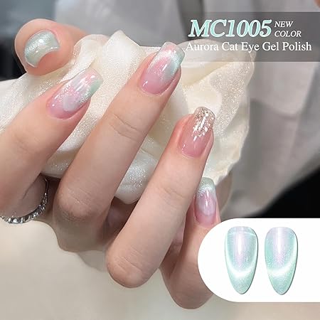 GV830 THR3E STROKES Cat Eye Gel Nail Polish Set for Pink Brown Glitter Holographic Cat Eye, Salon Gel Manicure and Nail Art DIY at Home, Bright Moonlight (AURORA)