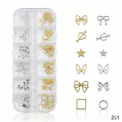 GV660 Butterfly & Bow Nail Art Charms Kit – Gold & Silver Mix (Set 251)