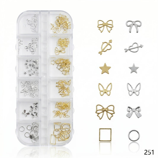 GV660 Butterfly & Bow Nail Art Charms Kit – Gold & Silver Mix (Set 251)