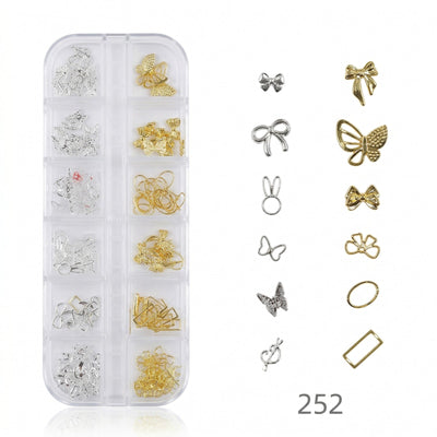 GV648 Silver & Gold Nail Charms Set – Bows, Butterflies, Bunny Ears & Frames (252)