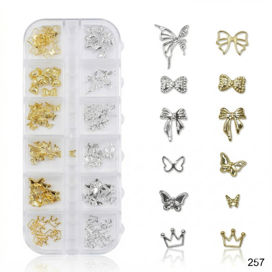GV636 Gold & Silver Nail Charms Set – Butterfly, Bow & Crown Designs (257)