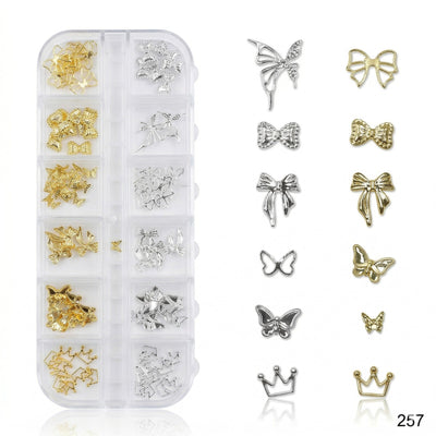 GV636 Gold & Silver Nail Charms Set – Butterfly, Bow & Crown Designs (257)