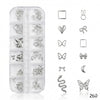 GV637 Silver Nail Charms Set – Butterfly, Snake, Heart, Moon & Bow Designs (260)