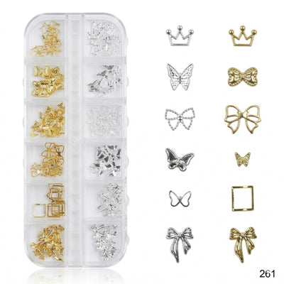 GV656 3D Metallic Nail Art Decorations – Bows, Crowns & Butterflies Box (261)