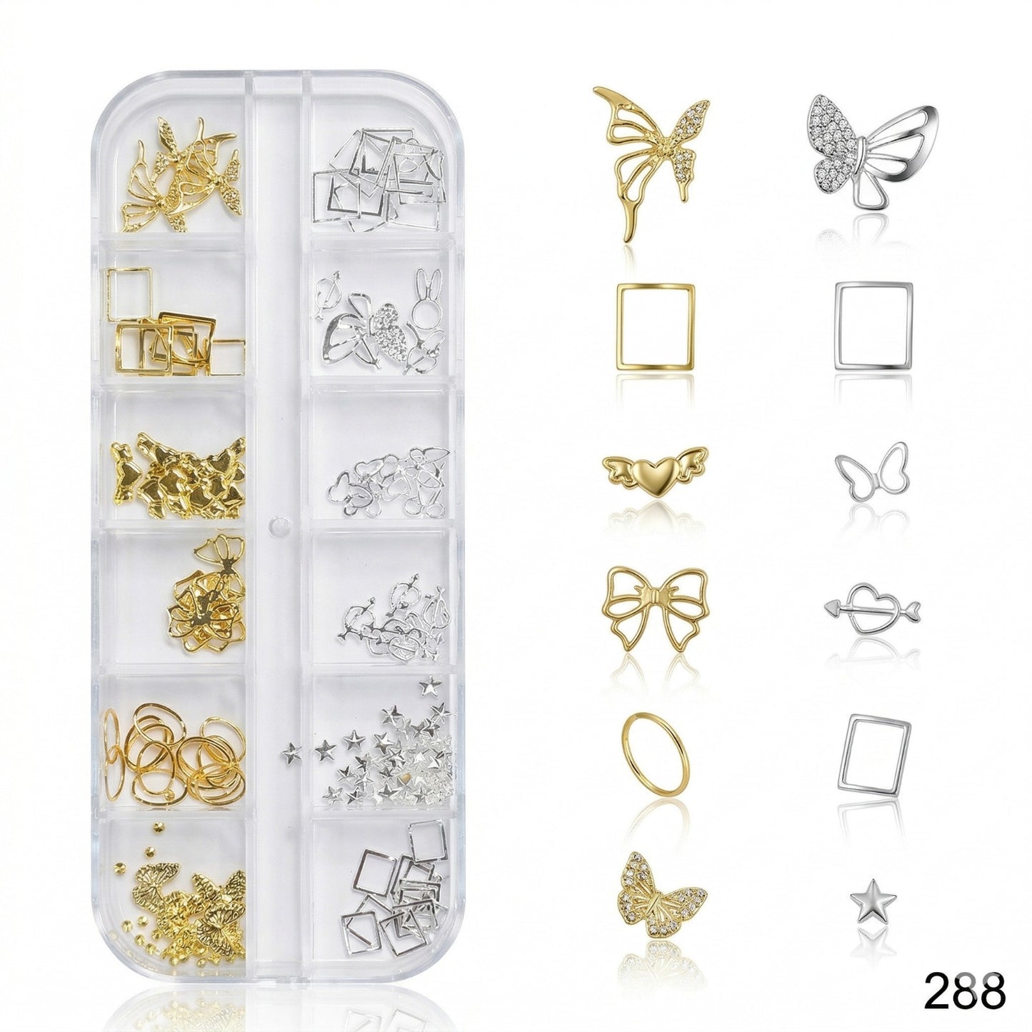 GV659 Butterfly Nail Art Charms Kit – Gold & Silver Mix (288)