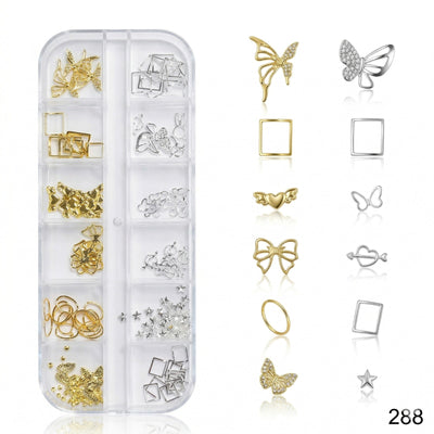 GV659 Butterfly Nail Art Charms Kit – Gold & Silver Mix (288)