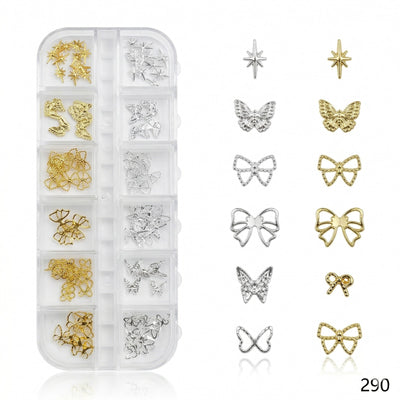 GV639 Gold & Silver Nail Charms Set – Stars, Bows & Butterflies (290)