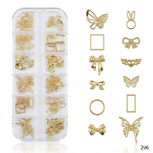 GV645 Gold Nail Charms Set – Butterfly, Bow, Bunny & Geometric Designs (296)