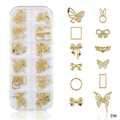 GV645 Gold Nail Charms Set – Butterfly, Bow, Bunny & Geometric Designs (296)