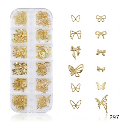 GV638 Gold Nail Charms Set – Butterfly & Bow Nail Art Decorations (297)