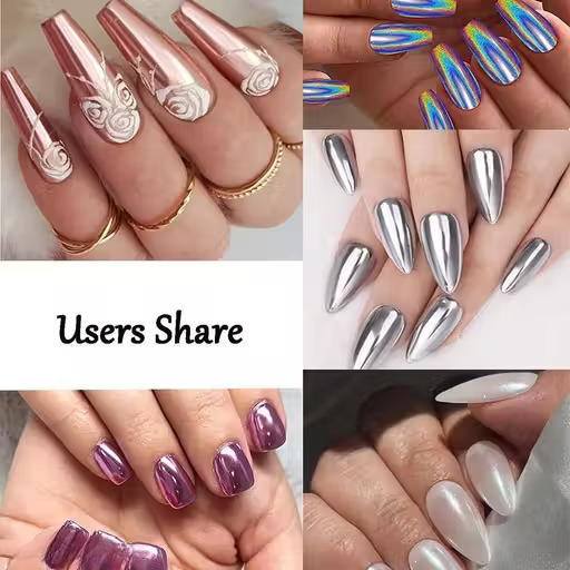 GV690 Mirror Chrome Nail Powder Set – 12 Colors Metallic Holographic Multicolor Nail Pigment
