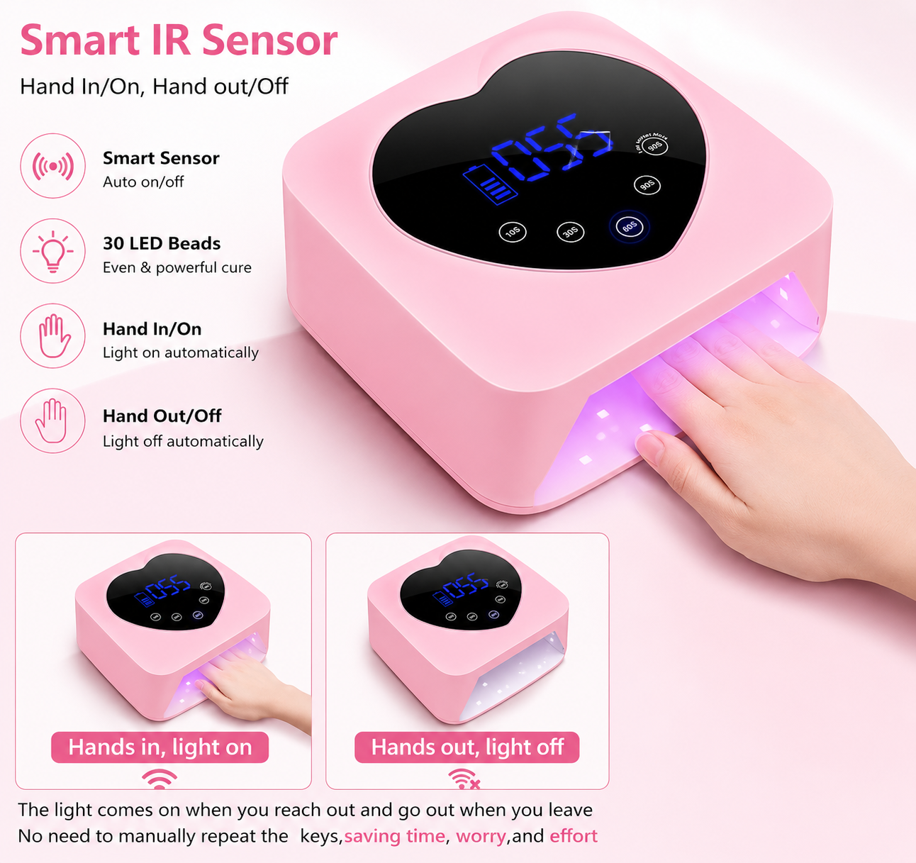 GV1123 UV LED Nail Lamp Cordless 72W Portable Nail Dryer Light Rechargeable UV Light for Gel Nails Polish