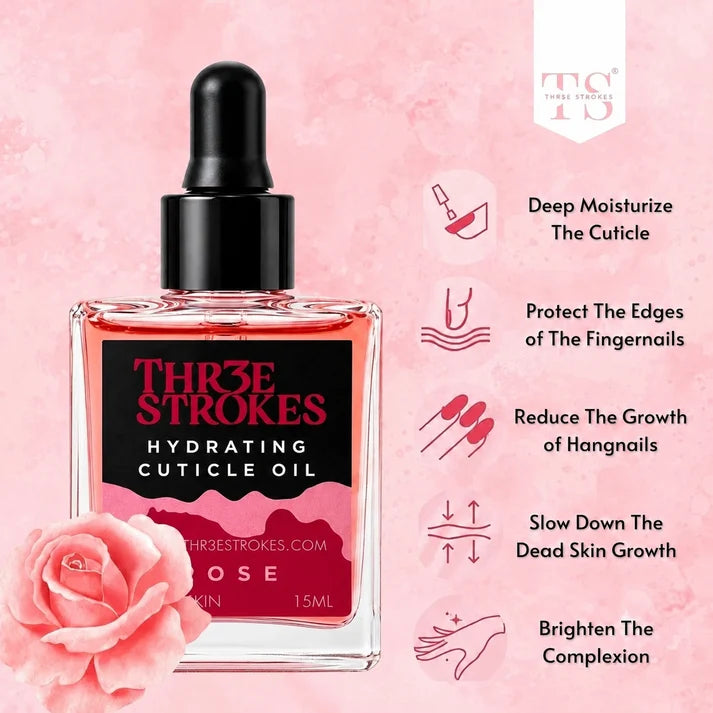 GV77 THR3E STROKES Naturale Revitalizing Cuticle Oil - Hydrating Oil For Repaired Cuticles Overnight - Remedy For Damaged Skin And Thin Nails - Paraben/Cruelty-Free Formula 15ML (ROSE)