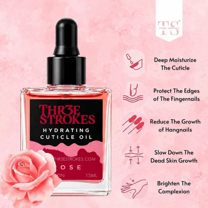 GV77 THR3E STROKES Naturale Revitalizing Cuticle Oil - Hydrating Oil For Repaired Cuticles Overnight - Remedy For Damaged Skin And Thin Nails - Paraben/Cruelty-Free Formula 15ML (ROSE)