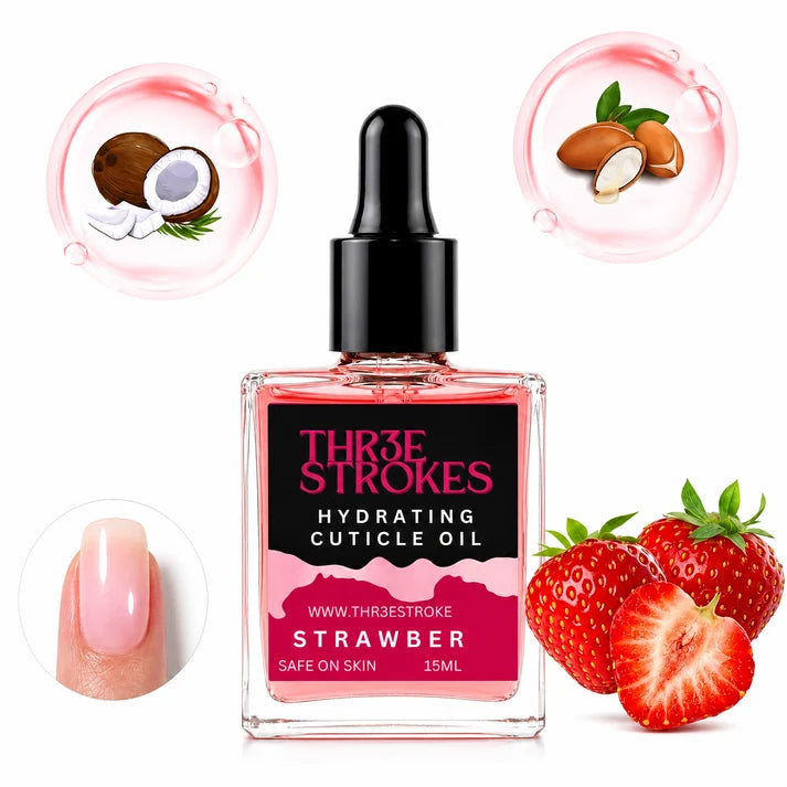 GV76 THR3E STROKES Naturale Revitalizing Cuticle Oil - Hydrating Oil For Repaired Cuticles Overnight - Remedy For Damaged Skin And Thin Nails - Paraben/Cruelty-Free Formula 15ML (STRAWBERRY)