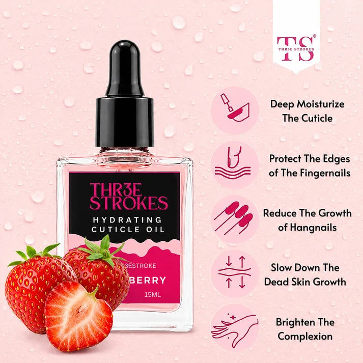 GV76 THR3E STROKES Naturale Revitalizing Cuticle Oil - Hydrating Oil For Repaired Cuticles Overnight - Remedy For Damaged Skin And Thin Nails - Paraben/Cruelty-Free Formula 15ML (STRAWBERRY)