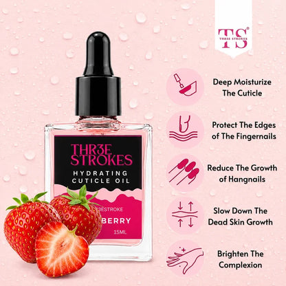 GV76 THR3E STROKES Naturale Revitalizing Cuticle Oil - Hydrating Oil For Repaired Cuticles Overnight - Remedy For Damaged Skin And Thin Nails - Paraben/Cruelty-Free Formula 15ML (STRAWBERRY)