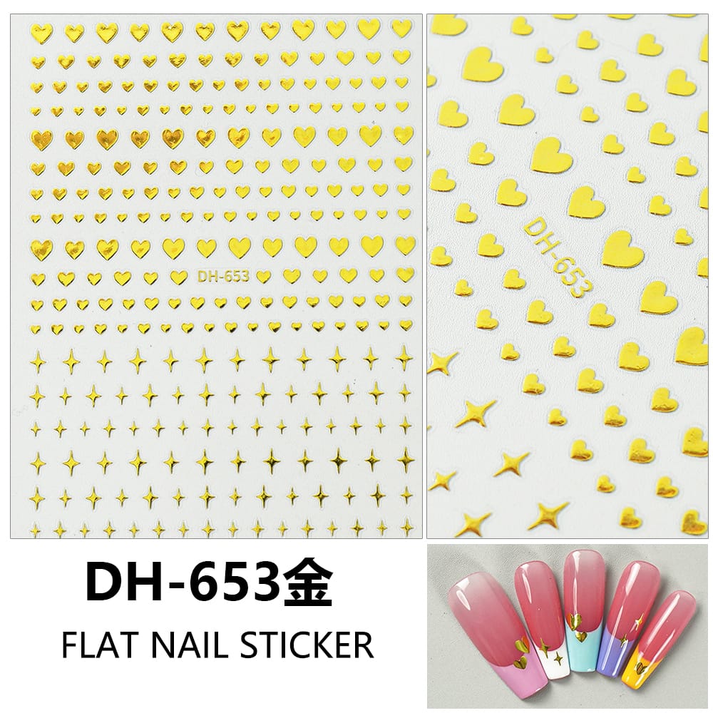 GV601 DH-653 5D Relief Nail Art Stickers – Hearts & Stars Embossed Design