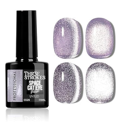 GV826 THR3E STROKES 9D Glitter Cat Eye Gel Magnetic Nail Polish Art Manicure DIY at Home Soak Off UV Gel 7.5ML (CE26, 7.5ML)