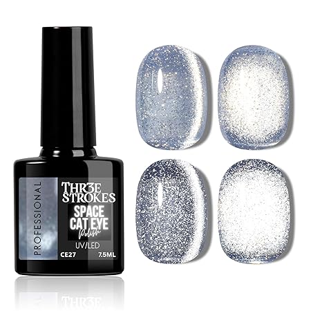GV827 THR3E STROKES 9D Glitter Cat Eye Gel Magnetic Nail Polish Art Manicure DIY at Home Soak Off UV Gel 7.5ML (CE27, 7.5ML)