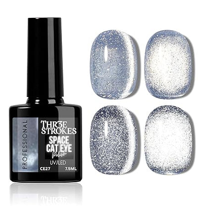 GV827 THR3E STROKES 9D Glitter Cat Eye Gel Magnetic Nail Polish Art Manicure DIY at Home Soak Off UV Gel 7.5ML (CE27, 7.5ML)