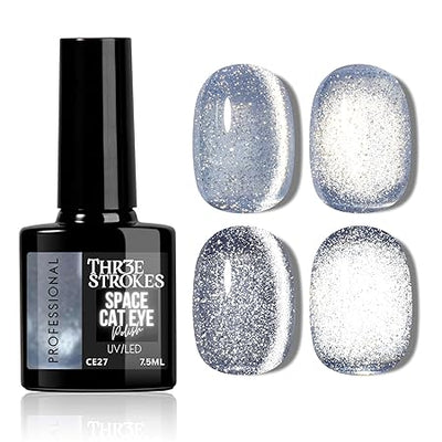 GV827 THR3E STROKES 9D Glitter Cat Eye Gel Magnetic Nail Polish Art Manicure DIY at Home Soak Off UV Gel 7.5ML (CE27, 7.5ML)