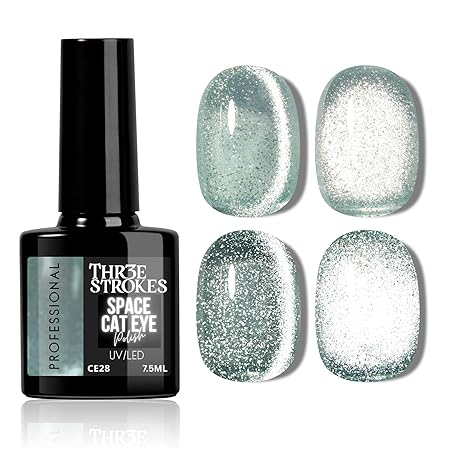 GV828 THR3E STROKES 9D Glitter Cat Eye Gel Magnetic Nail Polish Art Manicure DIY at Home Soak Off UV Gel 7.5ML (CE28, 7.5ML)