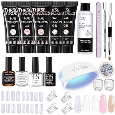 GV188 THR3E STROKES TOXIC FREE Poly Nail Gel Extension Kit for Builder Gel, UV Nail Art Kit, Nail Extension Set, Glue-Free Manicure and Pedicure Set (21 Items in Set) (THE OP KIT)
