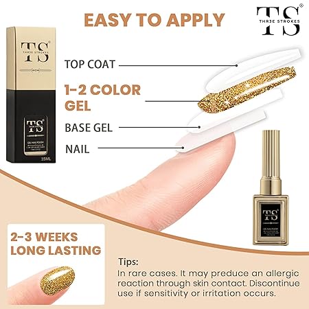 GV189 THR3E STROKES Professional UV Gel Nail Polish, HEMA-FREE Lasts Upto 21 Days, Super Glossy Finish, Non-Chipping, Non-Smudging, Quick Drying Nail Polish,15 ml (15ML)