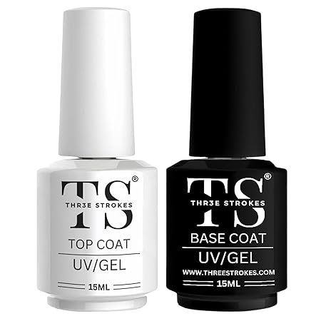 GV191 THR3E STROKES 2 Pcs 15Ml No Wipe Gel Top Coat And Base Coat Set - Soak Off Led Nail Lamp Gel Base Top Coat Finish Nail Art Design For Women. (Requires Uv Light)(Machine Se Sukhengi)