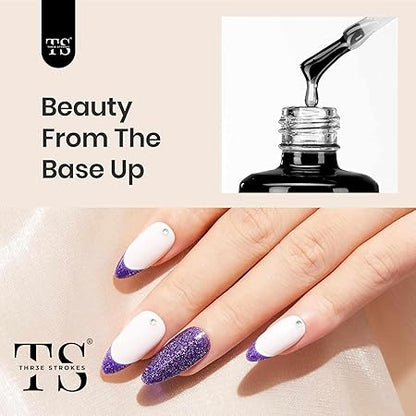GV191 THR3E STROKES 2 Pcs 15Ml No Wipe Gel Top Coat And Base Coat Set - Soak Off Led Nail Lamp Gel Base Top Coat Finish Nail Art Design For Women. (Requires Uv Light)(Machine Se Sukhengi)