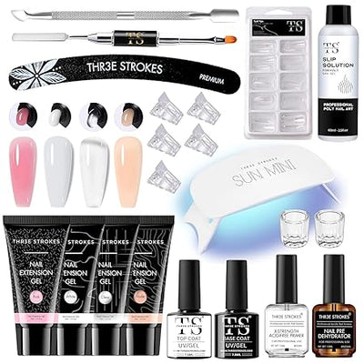GV192 THR3E STROKES TOXIC FREE Poly Nail Gel Extension Kit for Builder Gel, UV Nail Art Kit, Nail Extension Set, Glue-Free Manicure and Pedicure Set (20 Items in Set)(RUBY KIT)