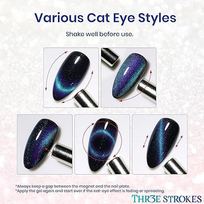 GV193 THR3E STROKES 9D Glitter Cat Eye Gel Nail Polish Gel Art Manicure DIY at Home Soak Off UV Gel 7.5ML (CE3)