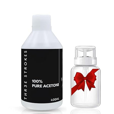 GV194 THR3E STROKES Acetone | Clear | NOT FOR MEDICAL USE | Nail Polish Remover | Nail Colour Remover | A++ Grade,400ML (PLUS EMPTY ACETONE BOTTLE)