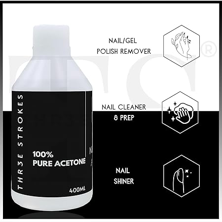 GV194 THR3E STROKES Acetone | Clear | NOT FOR MEDICAL USE | Nail Polish Remover | Nail Colour Remover | A++ Grade,400ML (PLUS EMPTY ACETONE BOTTLE)