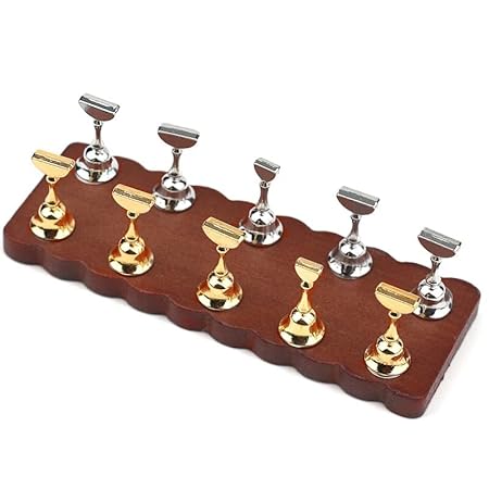 GV197 THR3E STROKES Sets Wooden Nail Display Stand - Tip Practice Stand With Magnetic Holder for DIY Nail Art and Manicure Tools (Gold and Silver) (dark brown)