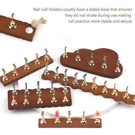 GV197 THR3E STROKES Sets Wooden Nail Display Stand - Tip Practice Stand With Magnetic Holder for DIY Nail Art and Manicure Tools (Gold and Silver) (dark brown)